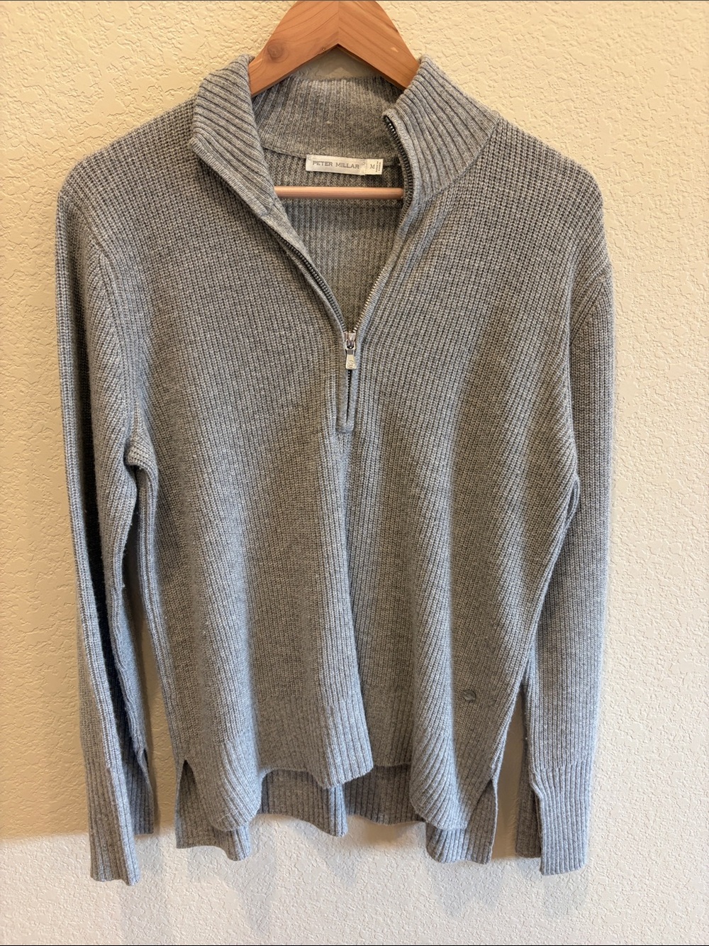 Peter Millar Light Gray Ribbed Quarter-Zip Pullover